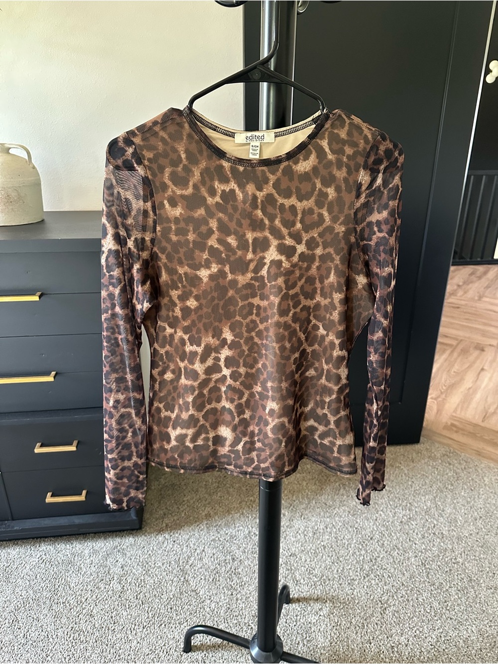 Edited by Remi Bader Brown Leopard Mesh Sheer Long Sleeve Tee